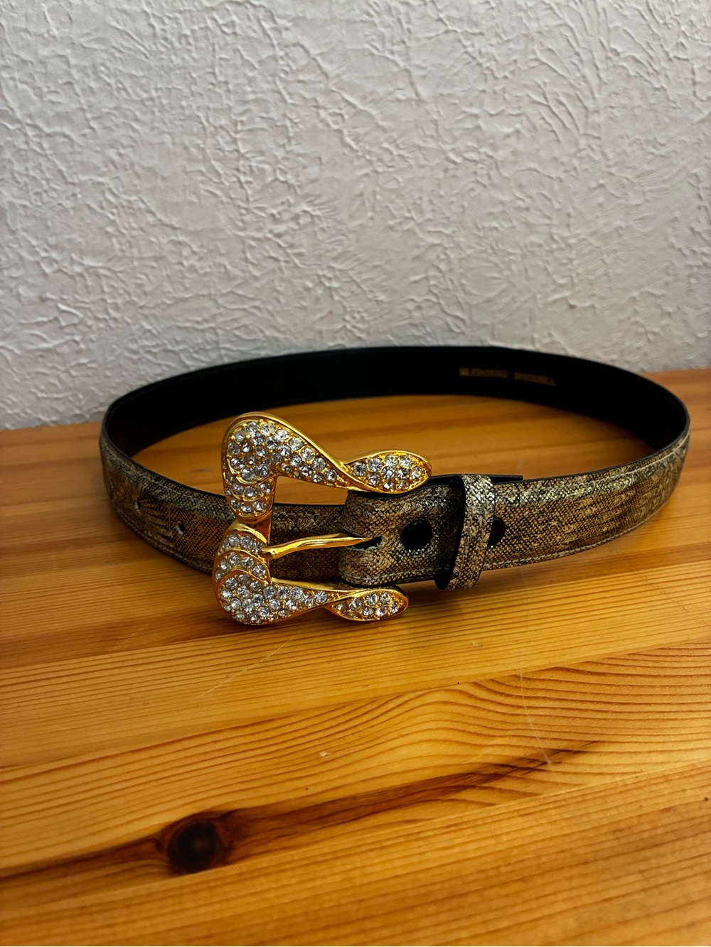 Kleinberg Gold Metallic Leather Waist Belt with Crystal Buckle - Women's XS